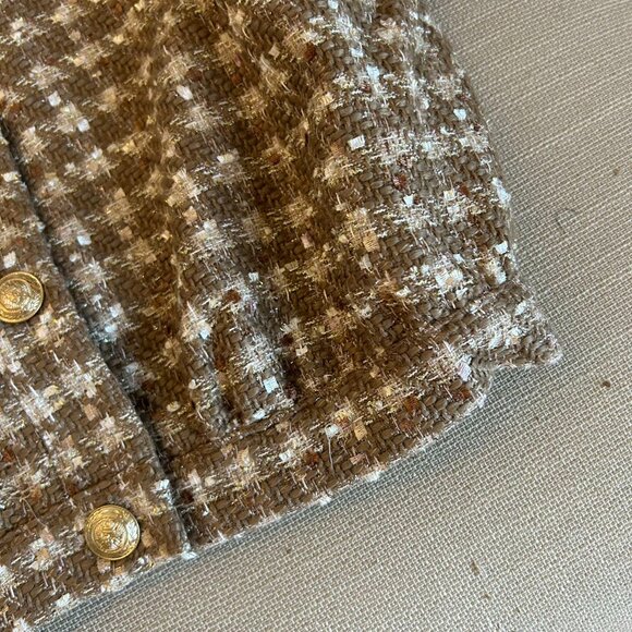 NEW L'AGENCE Cove Cropped Tweed Jacket Sz2 Dark Cappuccino/Gold Multi Tweed - Picture 11 of 13